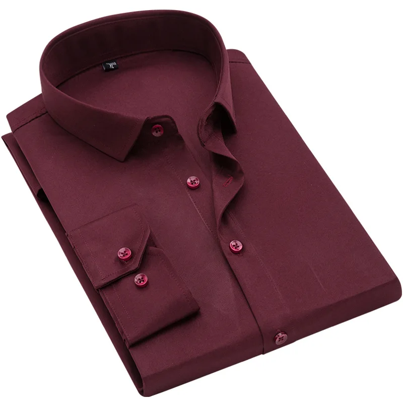

Men Long Sleeved Shirt 2019 New Professional Black Clothes Work No Pockets Men Turn Down Collar Smart Casual Shirts