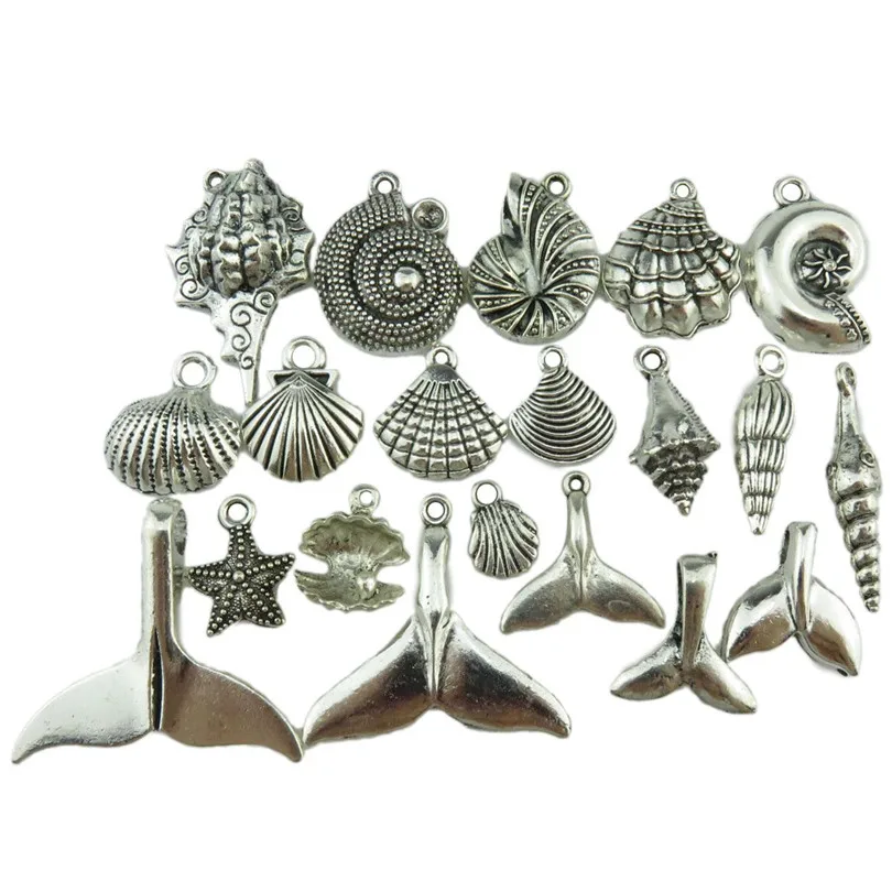

19904 20X MIX Vintage Silver Alloy Beach Sea Star Ocean Conch Shell Whale Tail Pendant