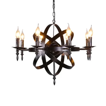 

Free Shipping Vintage Orb Chandelier Lighting RH Black Candle Chandeliers Pendant Hanging Light for Home Hotel Decor