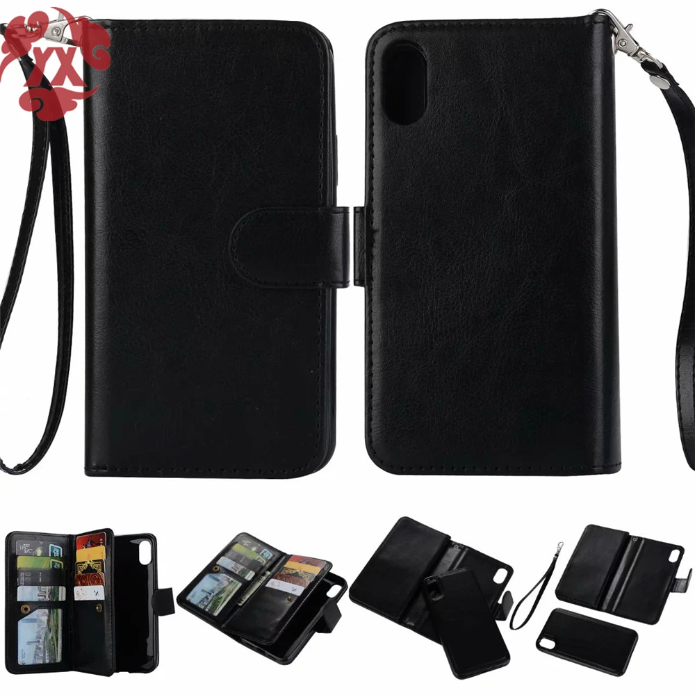 

YX For iphone X S Max X 6 6S 7 8 Plus 5SE Multifunctional Flip Wallet Leather Case Cover Magnetic Detachable 2 in 1 9 Cards Slot