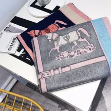 Chanycore лошадь жаккардовый зимний шарф имитация кашемира пашмины женские шарфы теплый толстый двойной платок хиджаб пончо для дам