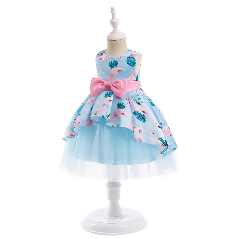 Baby Girls Spring New Princess Dress Children Girls Sleeveless Ball Gown Bow Party Dress Flamingo Printed Kids Formal Dresses01