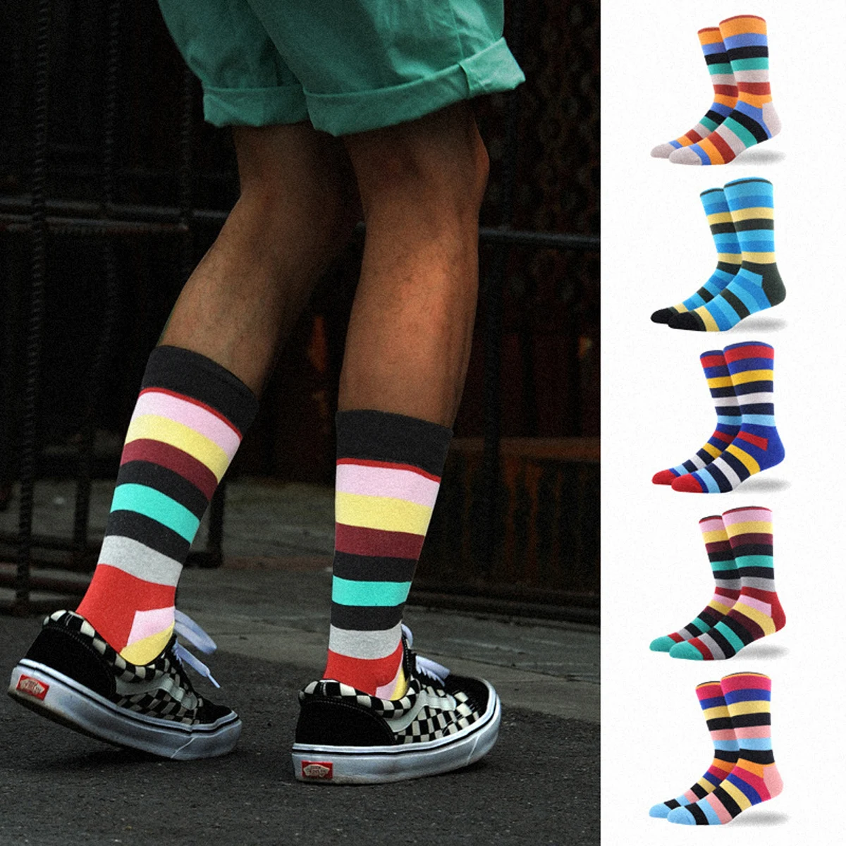 

12Pairs Vintage Stripe Meias Creative Happy Socks Funny Sock Business Skateboard Calcetines Hombre Hip Hop Socks Mens Weed Socks
