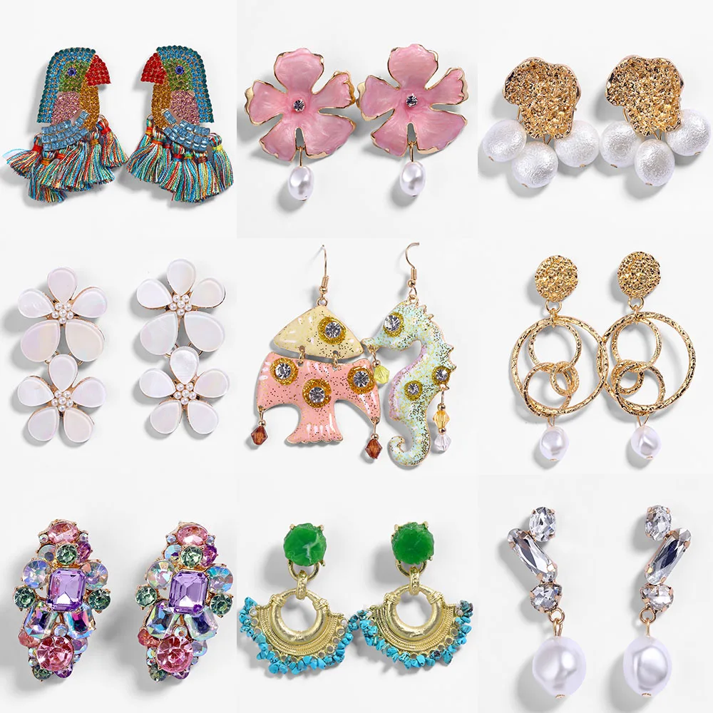 

VKME Bohemian Earrings Pendant Earrings Women Large Female New Design Imitation Pearl Gold Earrings 2019 Jewelry Party Gifts