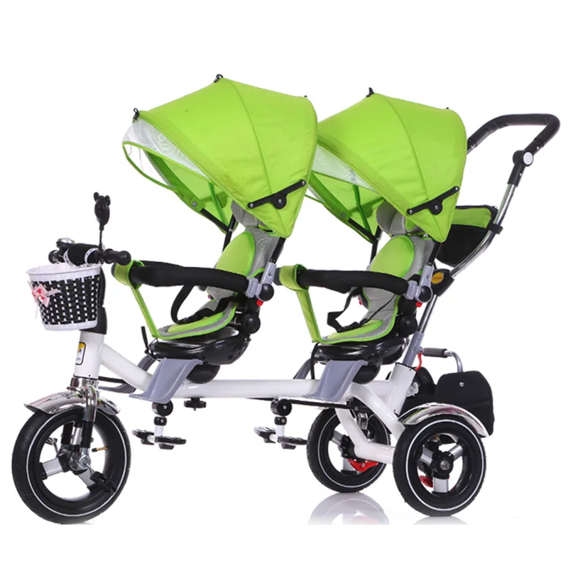 Hot Sale Twins Stroller Safety Kids Baby Double Seats Pram Basket Tandem Tricycle Folding Shockproof Twins Pushchairs