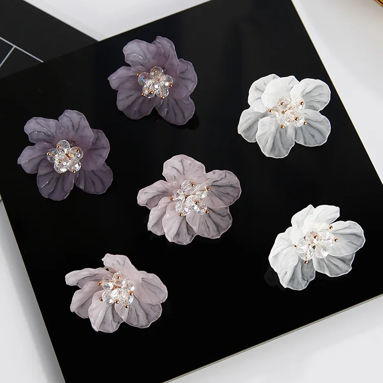 2018 Luxury Exaggerated Sweet Crystal Big Acrylic Shell Flower Stud Earrings for Women Party Fashion Handmade Charm Jewelry | Украшения и