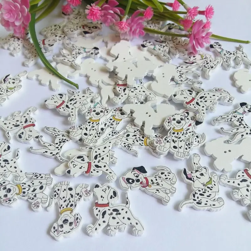 50Pcs/lot Fashion Bulk Random Mixed Dalmatians Wood Button Sewing Accessories Decorative Buttons Handmade Scrapbooking Craft DIY 5