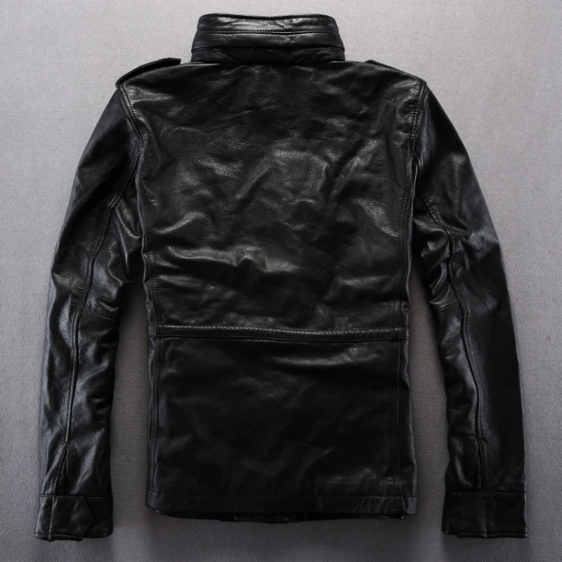70% OFF Army overcoat genuine leather clothing M65 outerwear cow leather jacket male plus size plus big size leather rider jacket