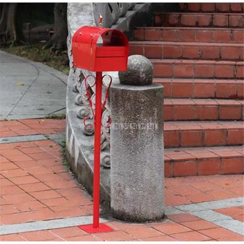 

Red Security Stand Floor Mailbox Vertical Bar Postbox Metal Outdoor Letterbox Garden Park Newspaper Mail box Letter Box 12116#