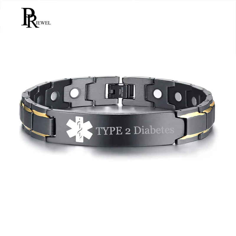 

Free Customized Engraving Disease Name Medical Alert ID Bracelets for Men Stylish Health Bio Energy Male Bracelet Bangle 8.66