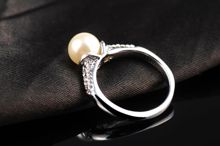 AENINE горный хрусталь обручальные кольца для женщин искусственный жемчуг элегантный Шарм покрытием ювелирные аксессуары кольца на палец L2010515235