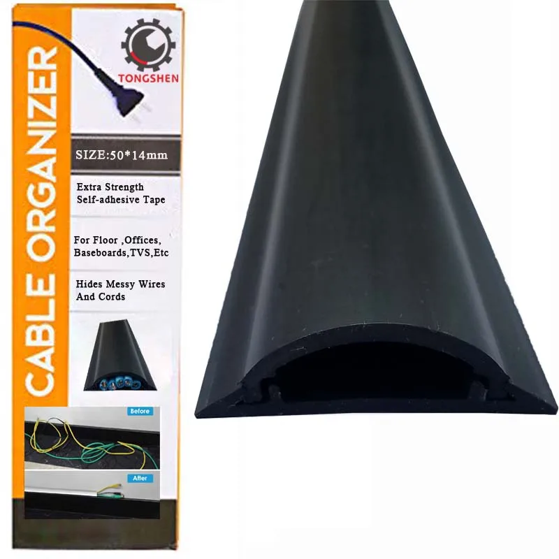 50x14mm Black PVC Floor Cable Cover Cable Protector Protect Cords and
