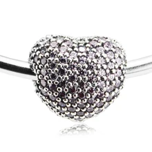 Подходит для Pandora Браслеты Pave Open My Heart Амулеты с розовый кубический циркониевый серебряные бусины 925 пробы