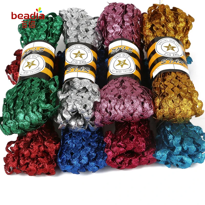 

2018 Top Quality 15yards /bag 8mm Metal Wave Style Color Grosgrain Ribbon Polyester Lace for DIY Wedding Party Decoration