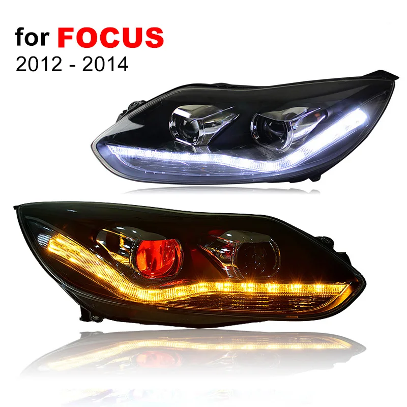 

Headlight Assembly for for Ford Focus 2012 2013 2014 Left and Right side with LED DRL Running Light and Yellow Turning Signal