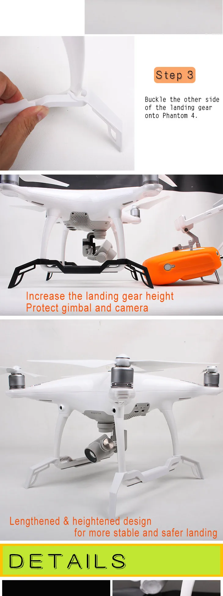 Phantom 4 Accessoried Landing Gear, Heightened Lengthened Landing Skid Gimbal Protector For DJI Phantom4 Quadcopter
