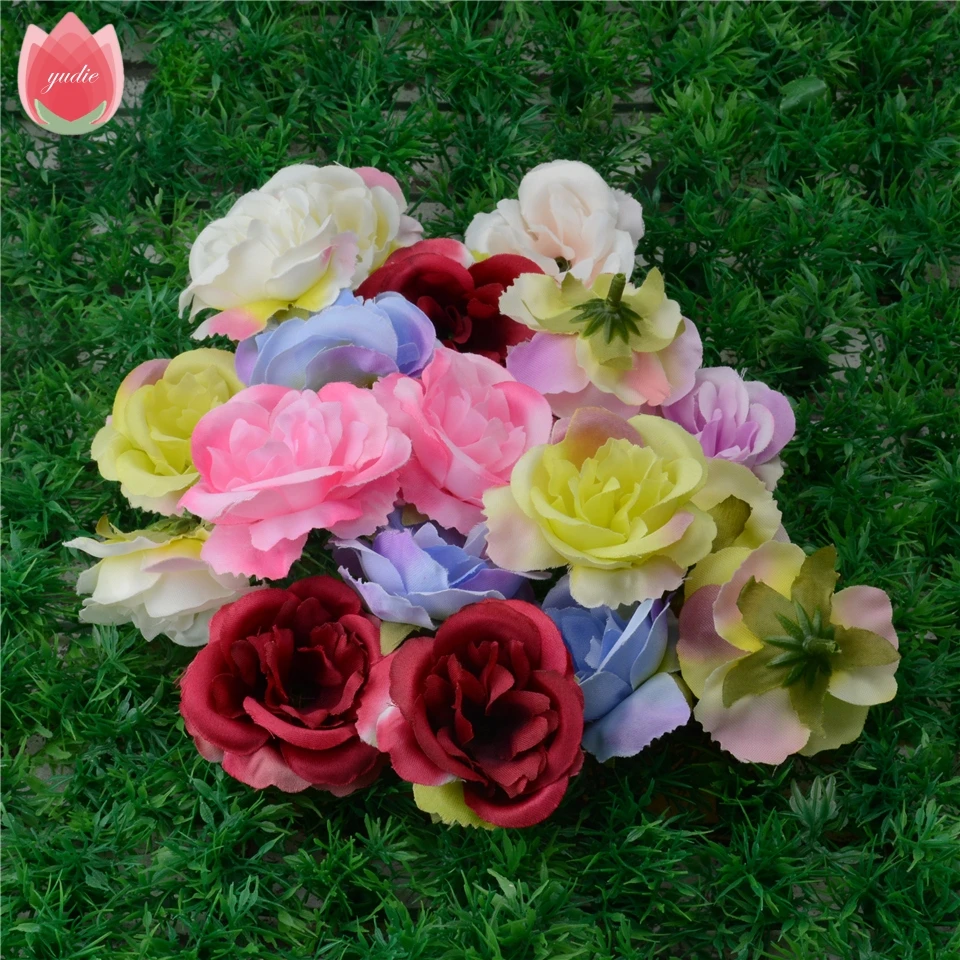 50pcs Wholesale Silk Blooming Rose Artificial Flower Head For Wedding