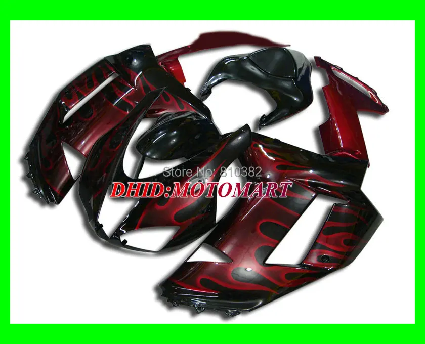 

Motorcycle Fairing kit for KAWASAKI Ninja ZX6R 07 08 ZX6R 636 2007 2008 Red flames gloss black ABS Fairings set +7 gifts SC28