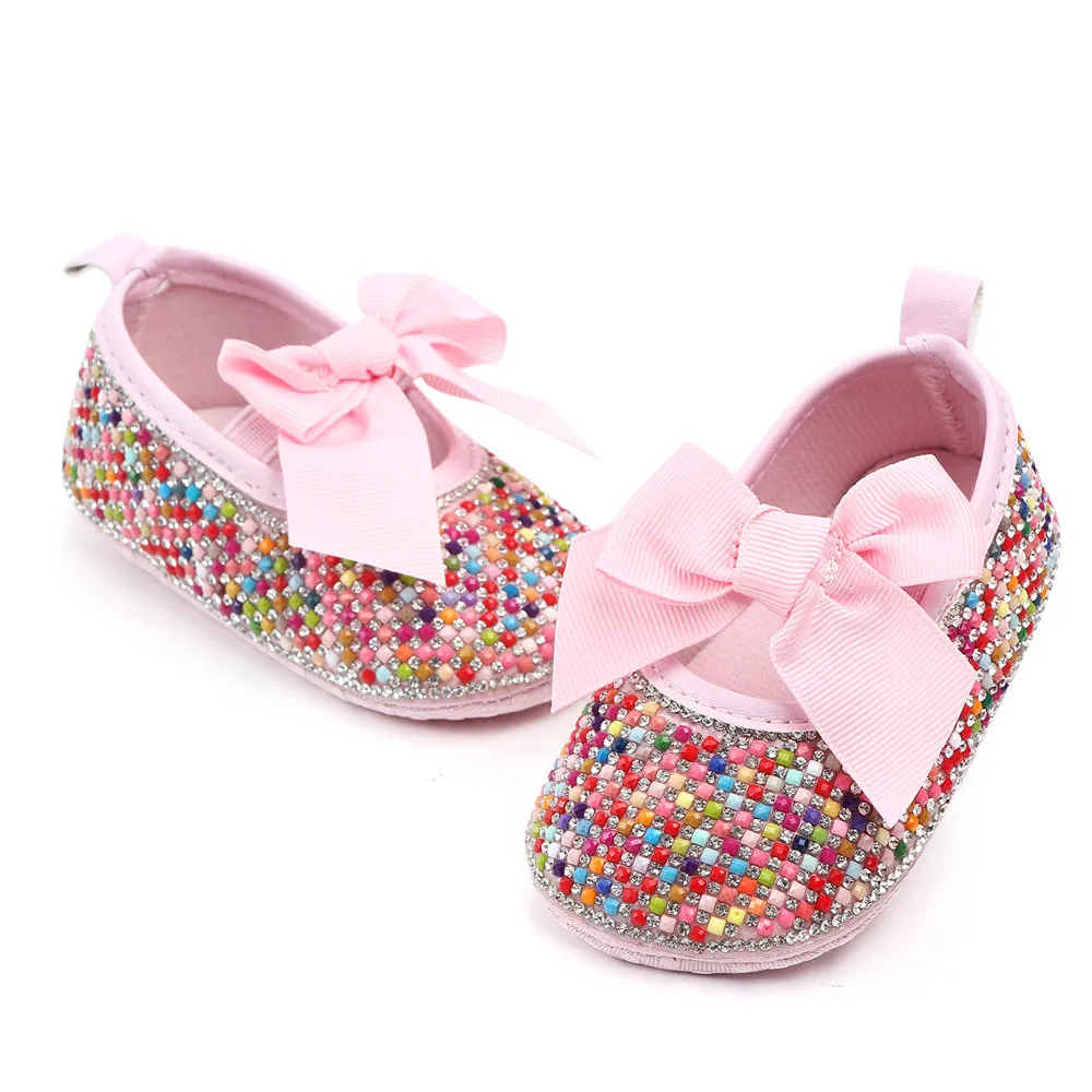 Розовые стразы обувь для принцессы для новорожденных маленьких девочек обувь для малышей из искусственной кожи ручной работы детские мокасины