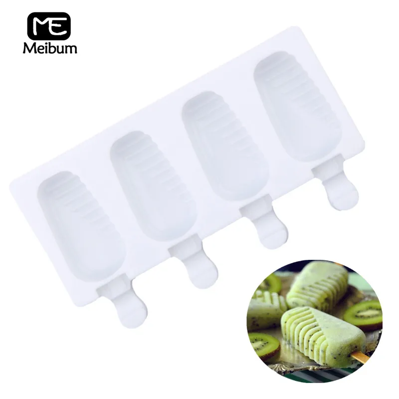 

Meibum 4 Cavity Ice Cube Silicone Mold DIY Ice Cream Modle Juice Dessert Mould Child POP Ice Iolly Tray With 12 Popsicle Sticks