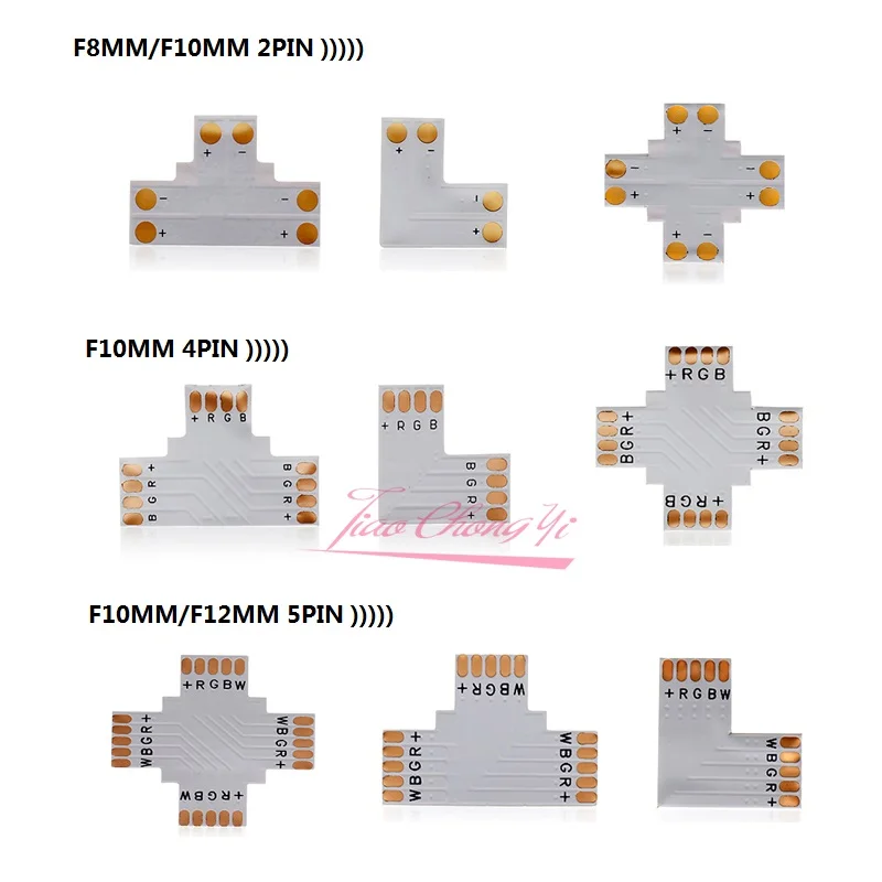 

50pcs L T X Shape 8mm 10mm 12mm 2pin 4pin 5pin Single Color RGB RGBW LED Strip Corner Connector PCB Board Splitter Connector