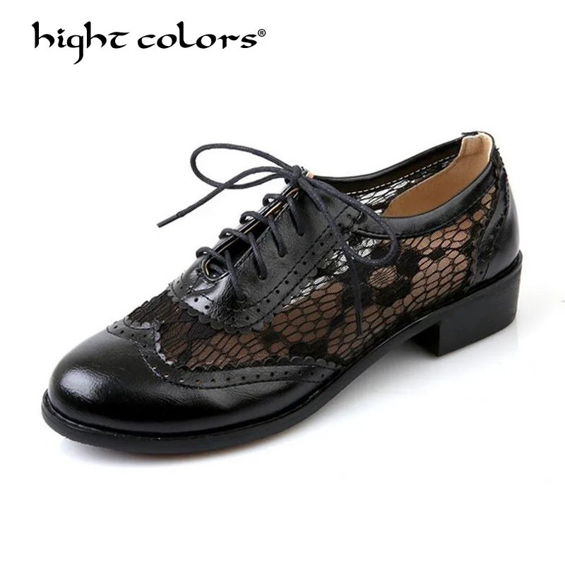 

2019 Elegant Lace Women Oxford Shoes Sexy Low Heel Women Spring Autumn Breathable Round Toe Handmade Lady Brogues Shoes