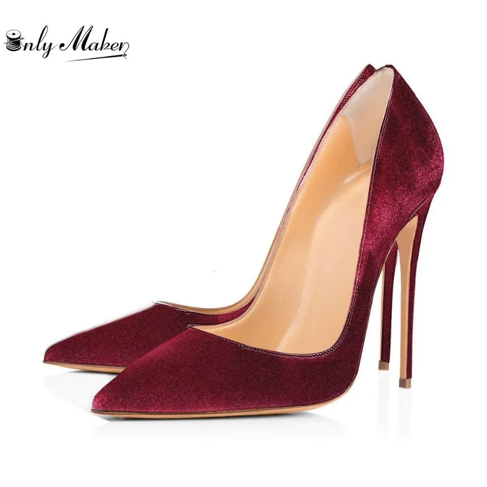

Onlymaker Women Stilettos Pointed Toe Thin High Heel Velvet 12CM Plus Big Size Wedding Party Female Pumps