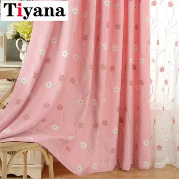 

Pastoral Pink Shade Cloth Drape White Tulle Curtains Customize for kids room curtains girls P188-2