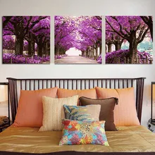 3 шт./компл. DIY масляная краска ing фиолетовое дерево по номерам Триптих картинка-раскраска пейзаж абстрактная краска Настенная Наклейка домашний декор