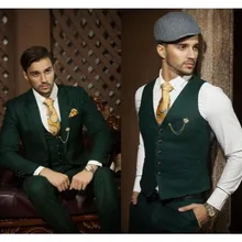 Costume classique de bonne qualité pour homme, tenue à revers vert, simple boutonnage, tenue de bureau, pour garçons d'honneur (veste + pantalon + gilet)