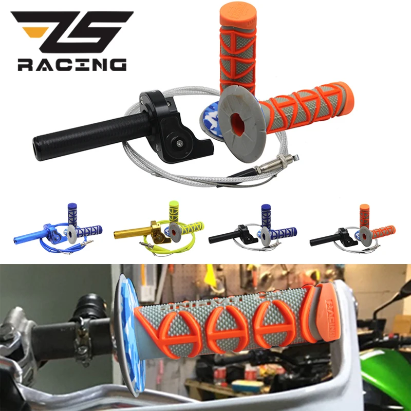 

ZS Racing 7/8" CNC Throttle Twist Grips Clamp + Throttle Cable + Handle Grips for Honda CR CRF XR CR 70 100 150 for Yamaha TTR