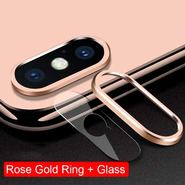 Защитная крышка для камеры для iPhone XS Max XR X 7 8 6 6S Plus чехол для задней камеры объектив стеклянный металлический протектор бампер защитное кольцо - Цвет: Rose Gold Ring Glass