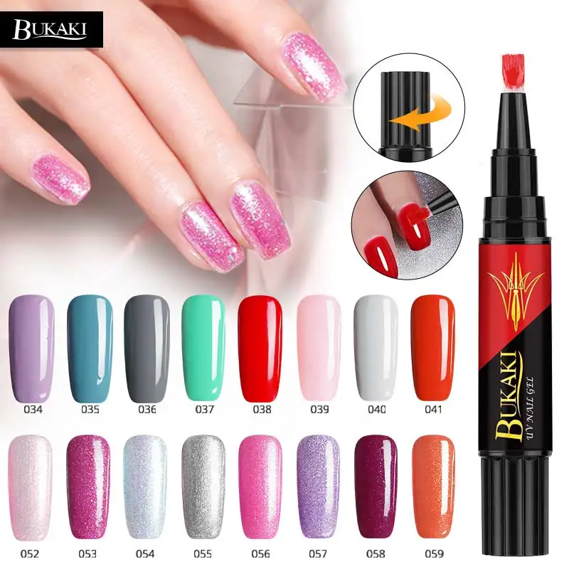 BUKAKI 60 Colors 3 In 1 Gel Nail Polish Pen Nail Art Tips UV Gel Varnish Hybrid One Step Sugar