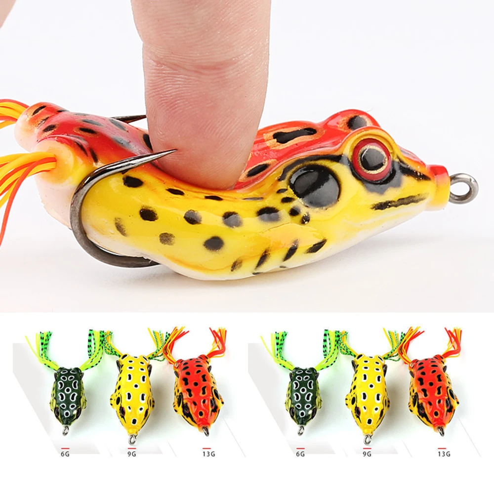 DONQL 6pcsBox Soft Fishing Lures Frog Baits Kit 6g 9g 13g Double Hooks Topwater Ray Frog Artificial Minnow Fishing Baits Set    (7)