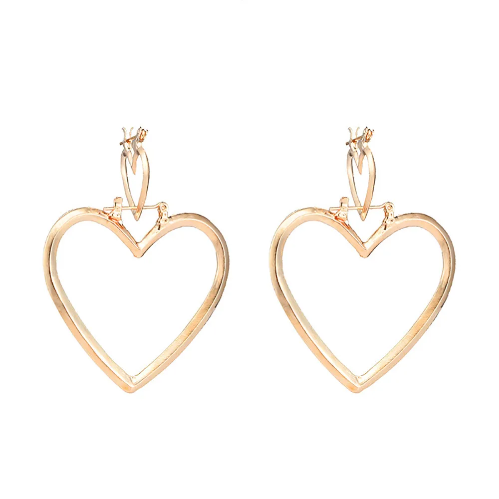 

Diomedes Women Temperament Simple Wind Hollow Size Heart Detachable Two-piece Earrings Apr13p30