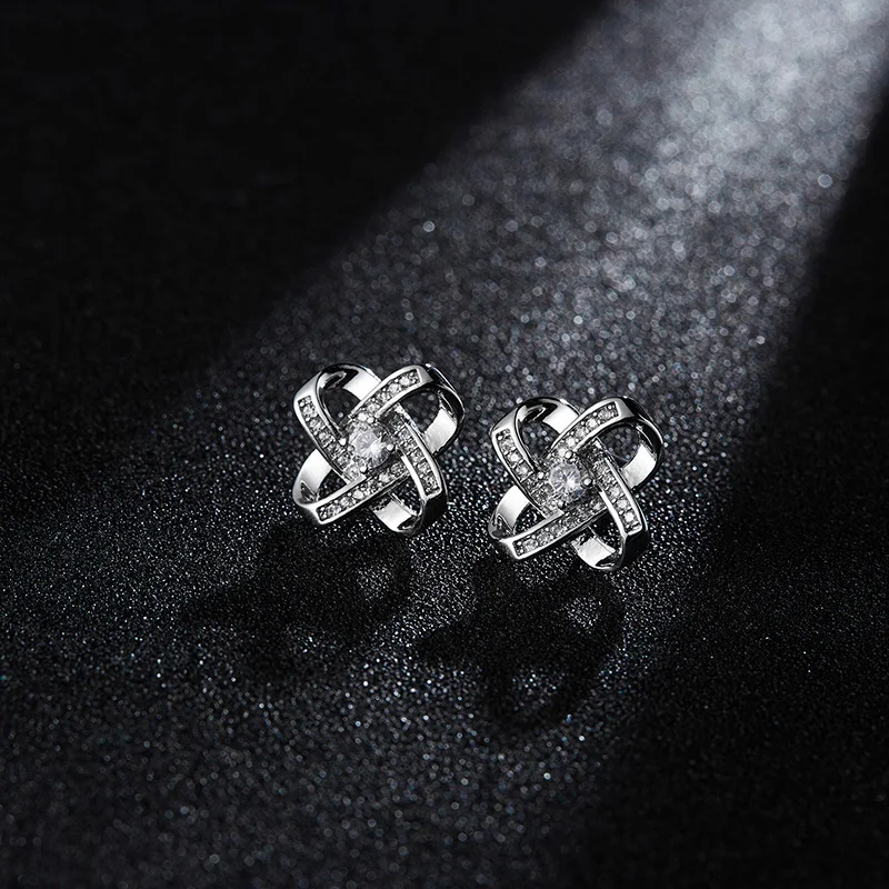 Crystal Cubic Zirconia Stud Earrings For Women Silver Earring Statement Party Jewelry Gifts Crystal Wedding Stud Earrings