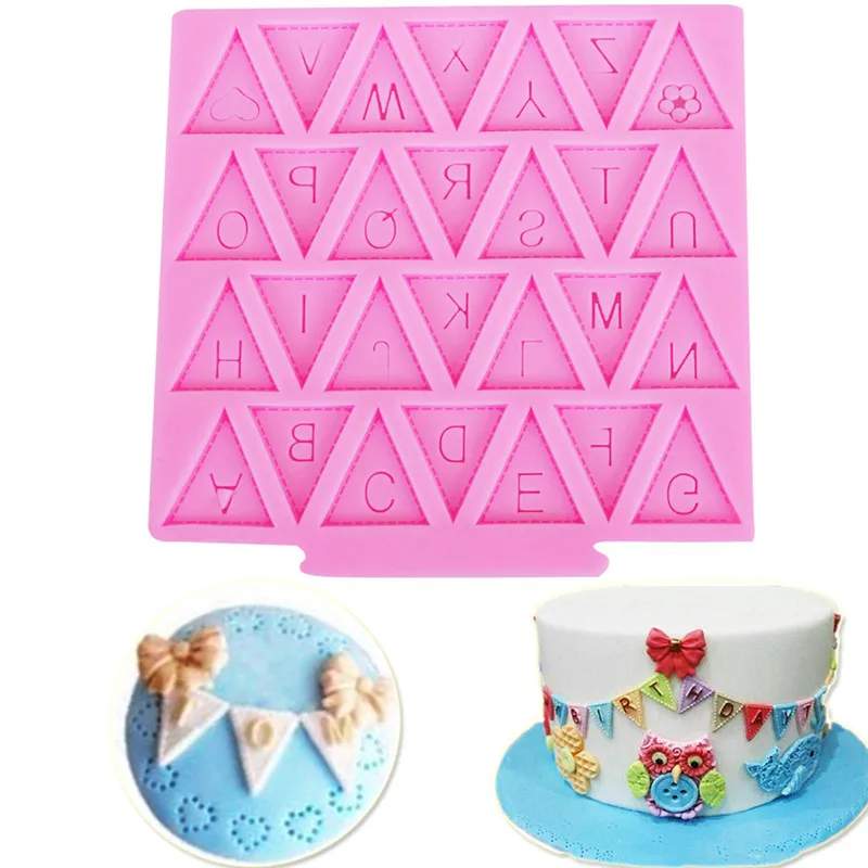 

English Alphabet Silicone Mold Flag Shape Fondant Cake Pastry Decorating Tools Chocolate Sugarcraft Dessert Baking Mould 4YANG