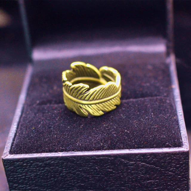 NJ109 Hot Vintage Feather Leaf Rings For Women Men Ancient Gold Color Adjustable NJ109 Hot Vintage Feather Leaf Rings For Women Men Ancient Gold Color Adjustable