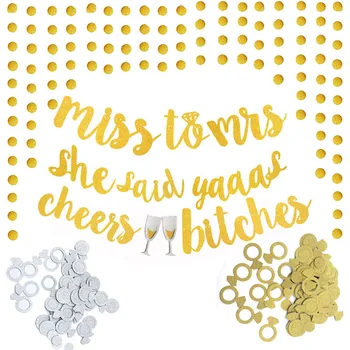 

Wedding Bridal Shower 1Set Bitches She Said Yaaas Banner Glitter Miss To Mrs Gold Banner for Bachelorette Party Diy Decoration,Q