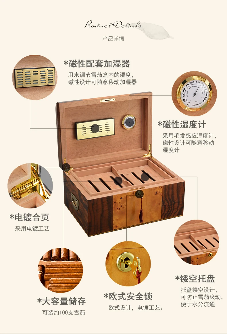 CIGARLOONG коробка для сигар деревянная сигара дисплей коробка humidor для сигар с ручкой увлажнитель для сигар HH-9002