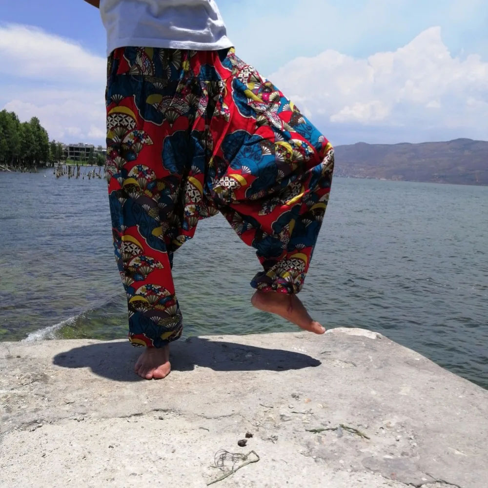 20 печать тайский хип-хоп Аладдин хмонг мешковатые хлопковые льняные шаровары мужские размера плюс широкие брюки Boho повседневные штаны кросс-брюки