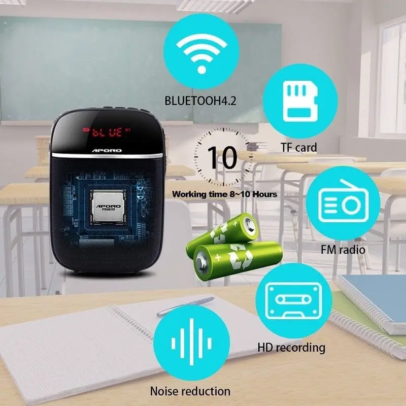 APORO T3 Bluetooth Динамик FM радио карты памяти плеера с UHF Беспроводной микрофон Шум