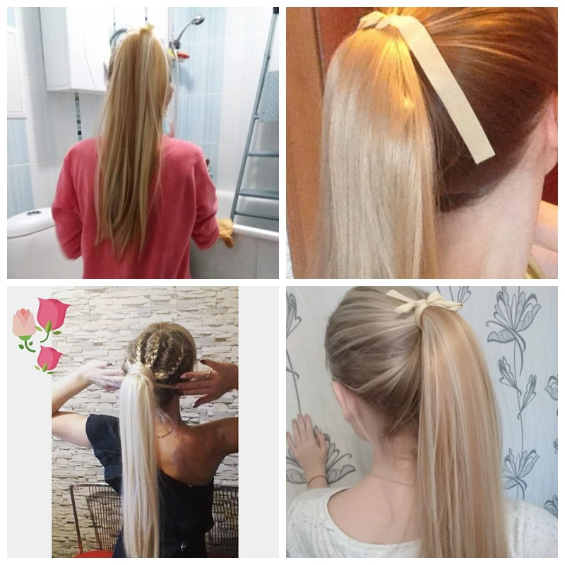 LISI HAIR Silky Straight 22inch synthetic wigs 12Colors Available Ribbon Drawstring Ponytail Hairstyle extension coda capelli