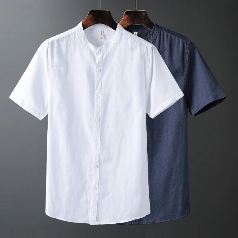 

Summer linen shirt male Chinese style short sleeve cotton solid color mens shirts loose camisa masculina casual slim fit clothes