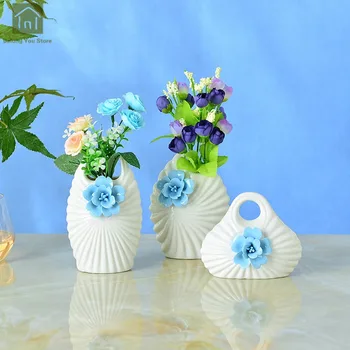 

White Ceramic Vase Set Decorative Home Tabletop Living Room Ceramic Flower Vases Wedding Decoration Jarrones Decorativos QAB089