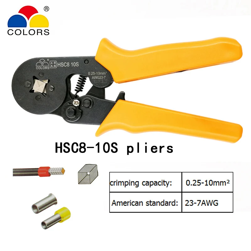 

COLORS HSC8 10S crimping pliers 0.25-10mm2 23-7AWG for tube type needle type terminal 2000pcs/box self-adjusting brand tools