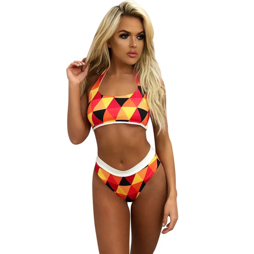 

Women Bikini Set Swimwear Swimsuit Push-Up Padded Print Bandage Bra Beachwear biquini 2018 Fashion feminino Tankinis mujer#070