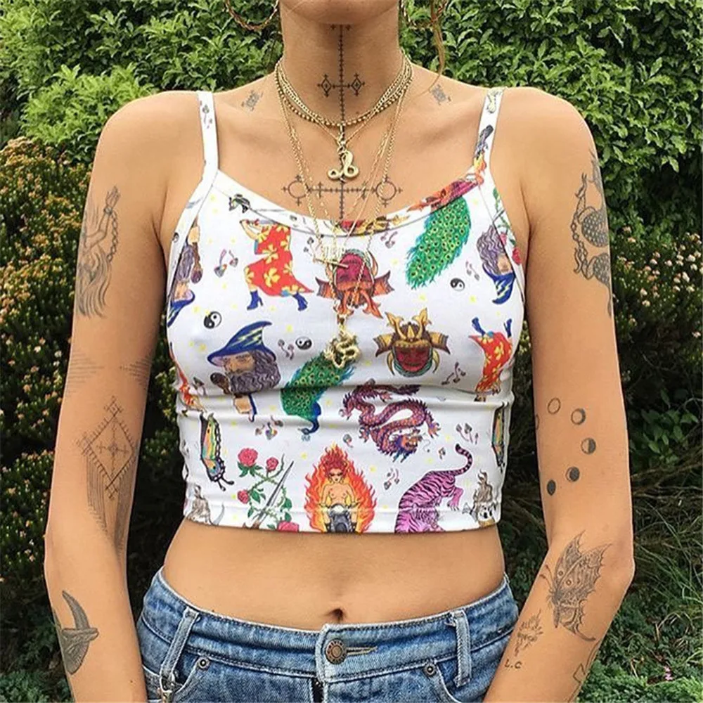 Casual Crop Top Women Summer Tanks Mini Spaghetti Strap Top Tee Short Party Beach High Street Slim Cute Tank Women Camis Clothes