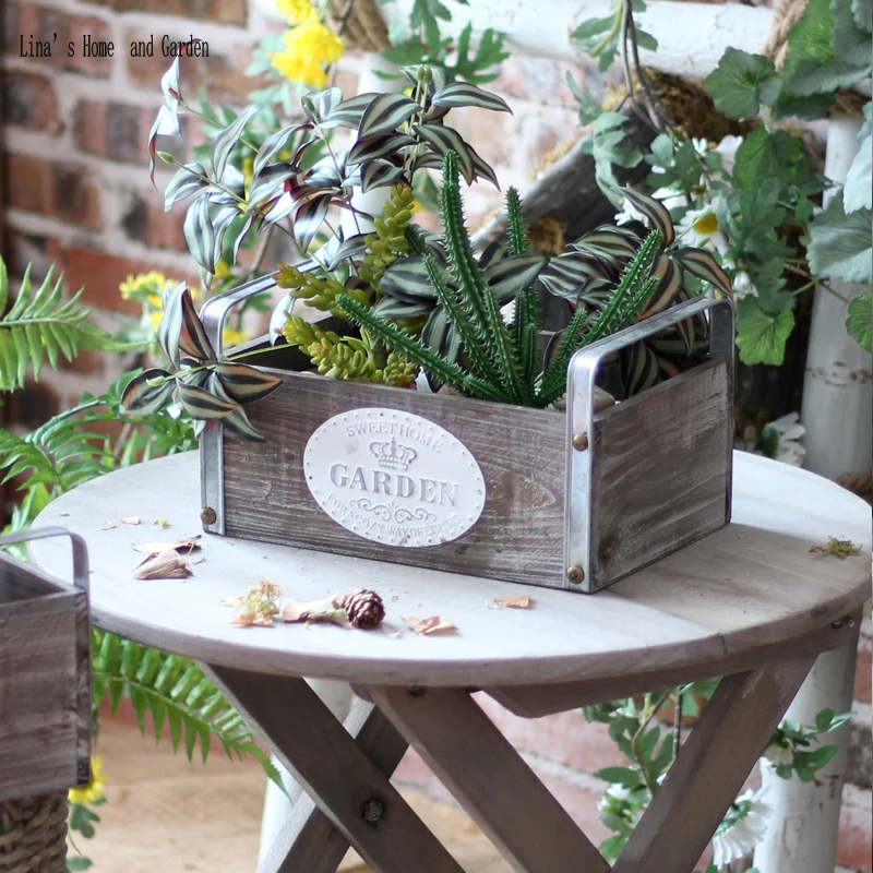 

stack 3 pieces handmade wooden decorative crate boxes with metal handles