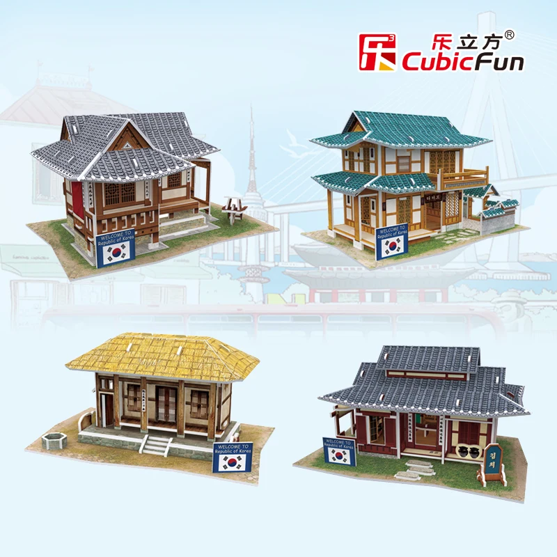 

Candice guo! CubicFun 3D puzzle paper model assemble toy Korea traditional residence pastry shop kimchi house thatched house 1pc